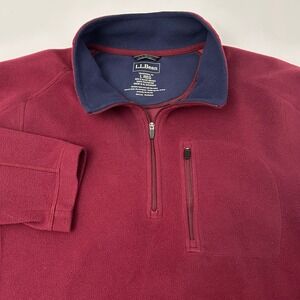 L.L. Bean Mens Large Red Fleece‎ 1/4 Zip Pullover Traditional Fit Outdoor Casual